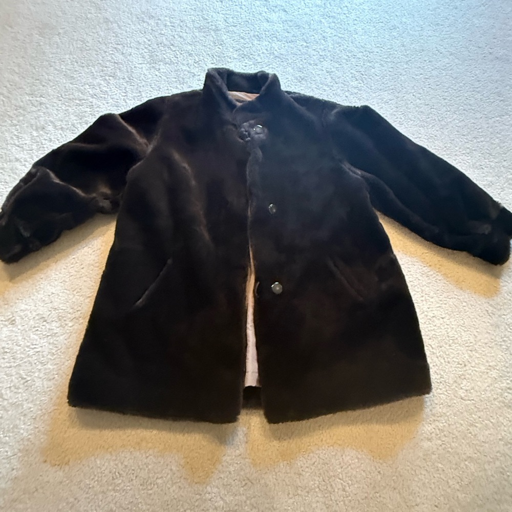 Elegant Black Faux Fur Pea Coat